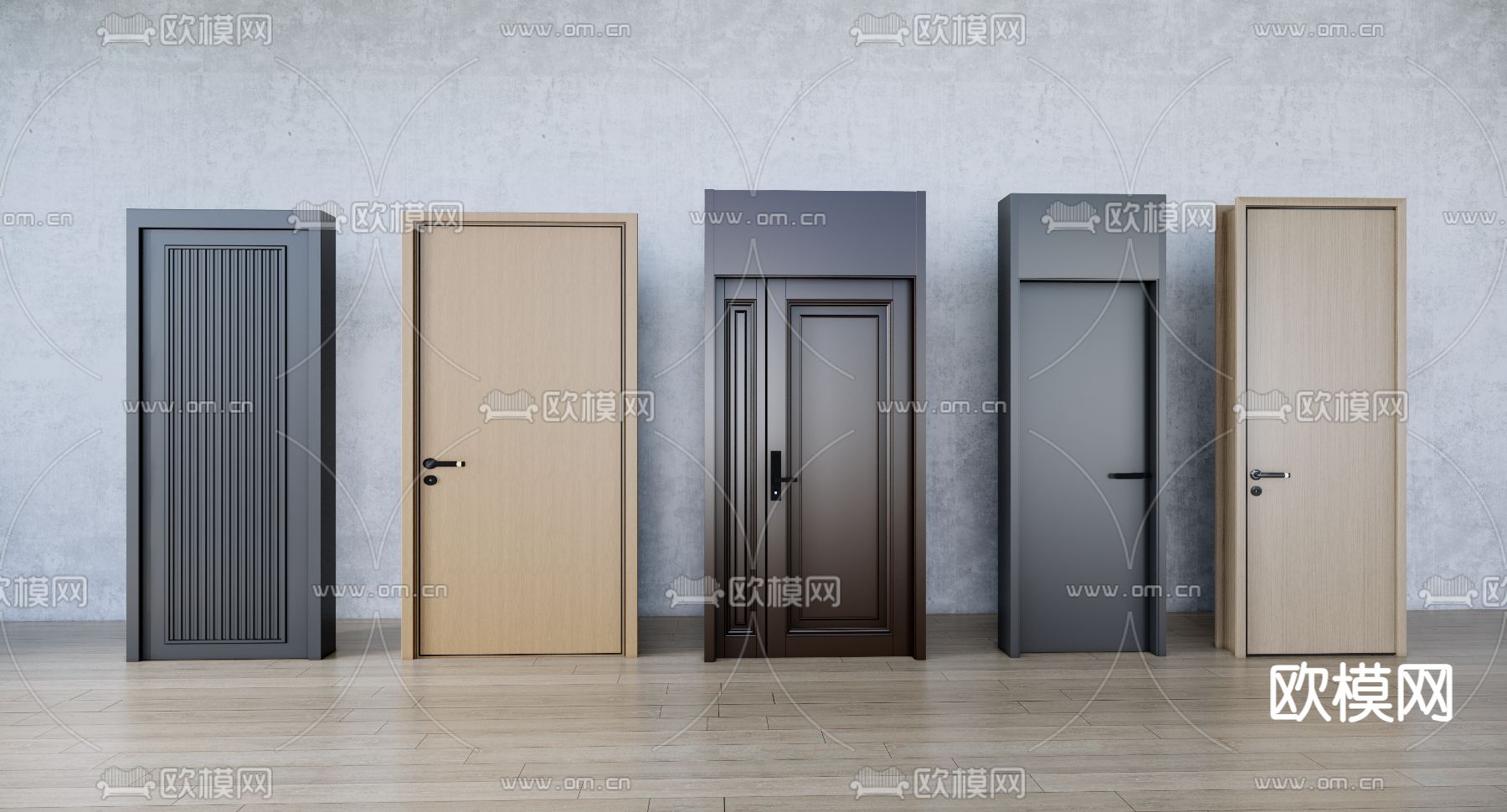 现代单开门 入户门 木门 子母门su模型