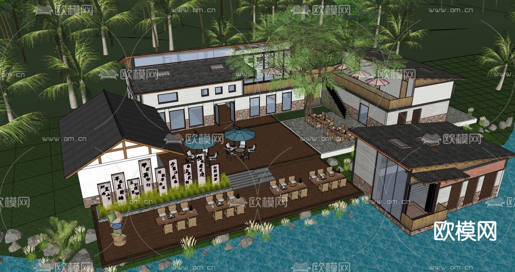 中式田园院落 民宿su模型下载（渲染图4）