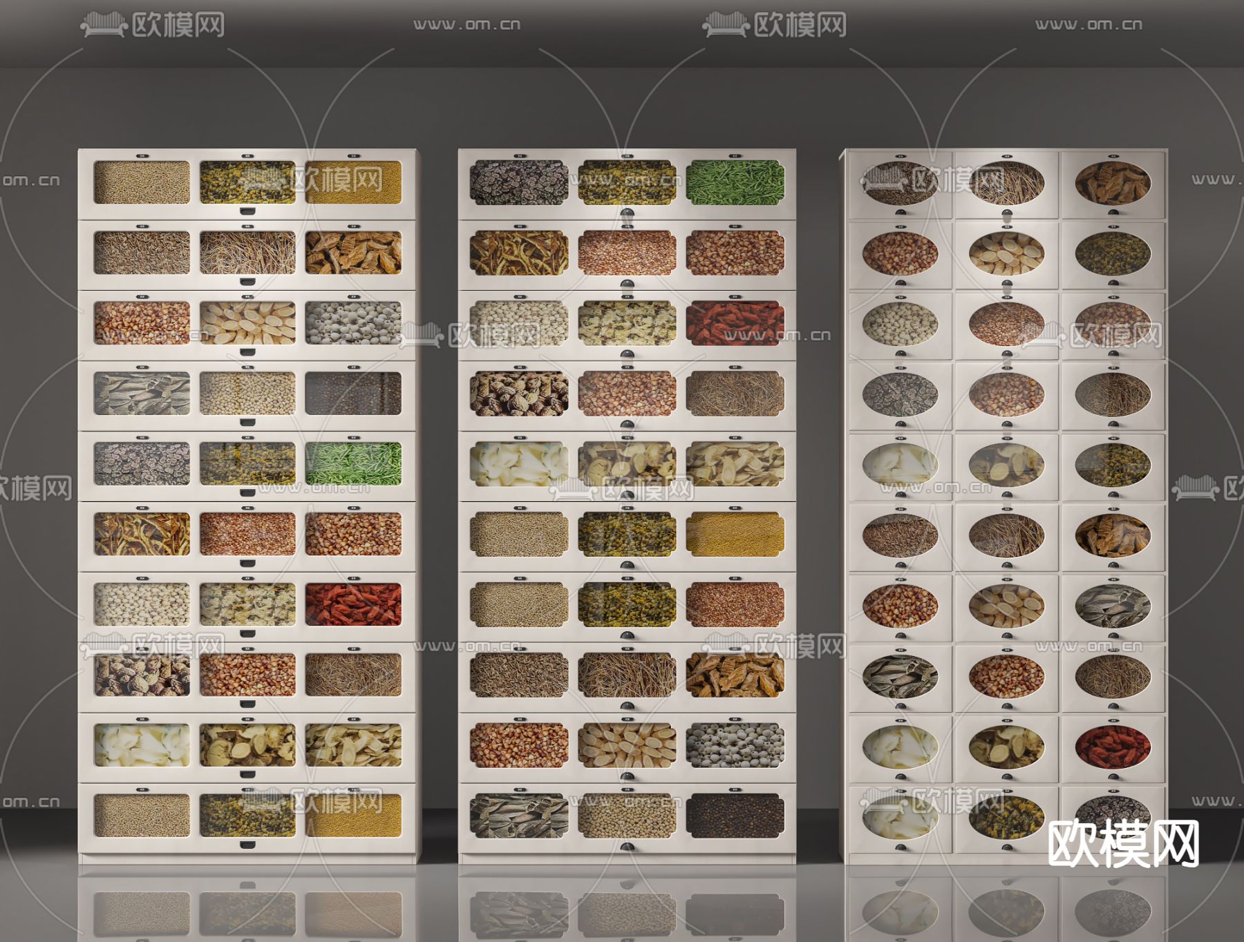 中药品柜 百子柜3d模型下载（渲染图1）