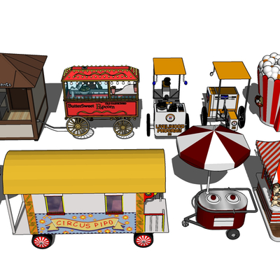  商铺店面 摊位su模型 