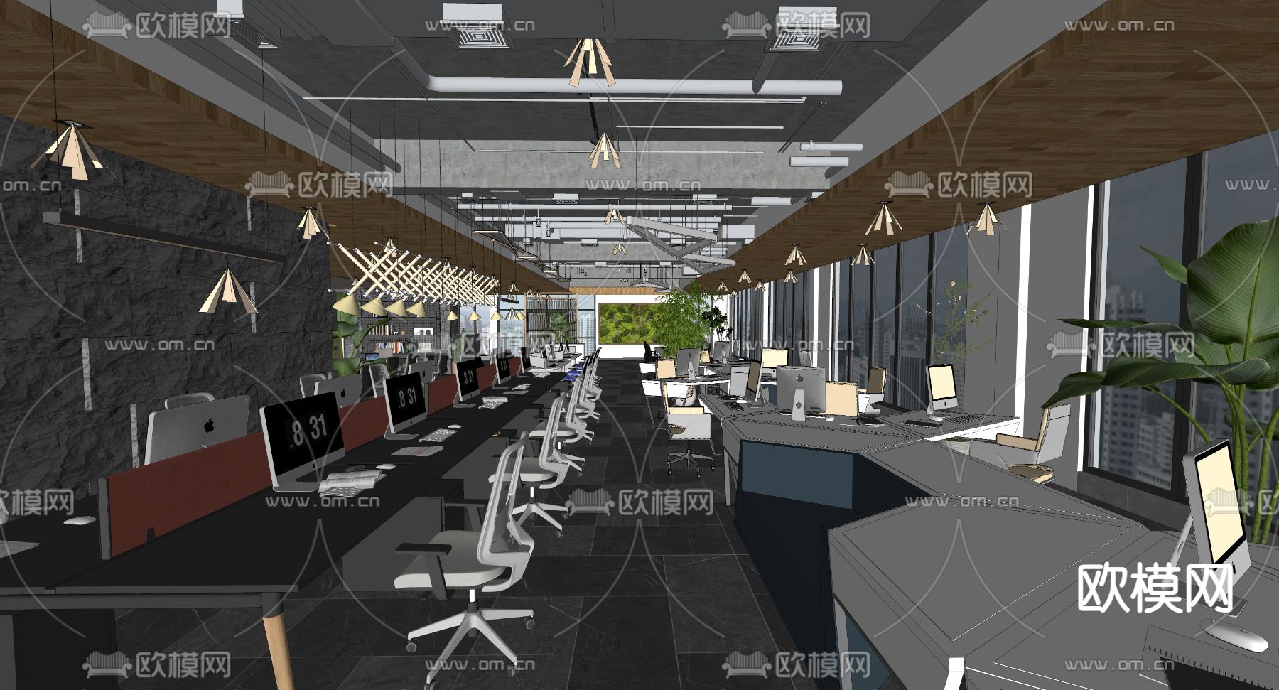 现代公共办公区su模型下载（渲染图3）