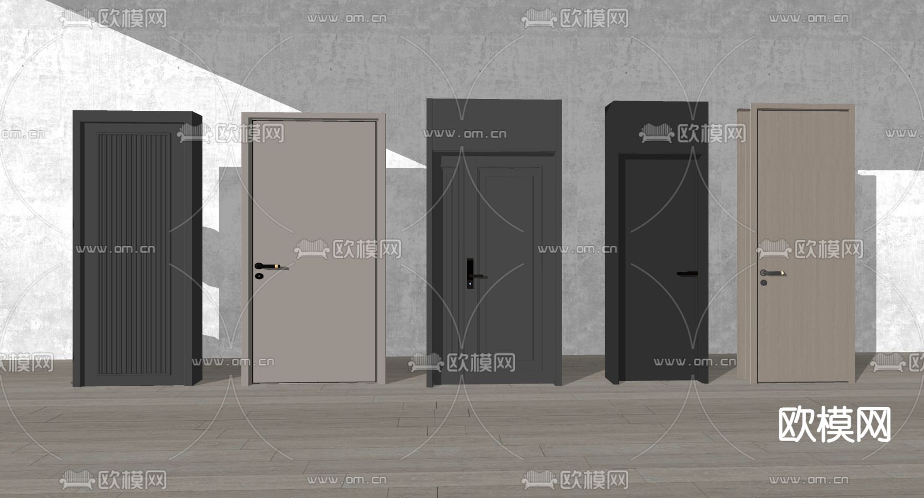 现代单开门 入户门 木门 子母门su模型