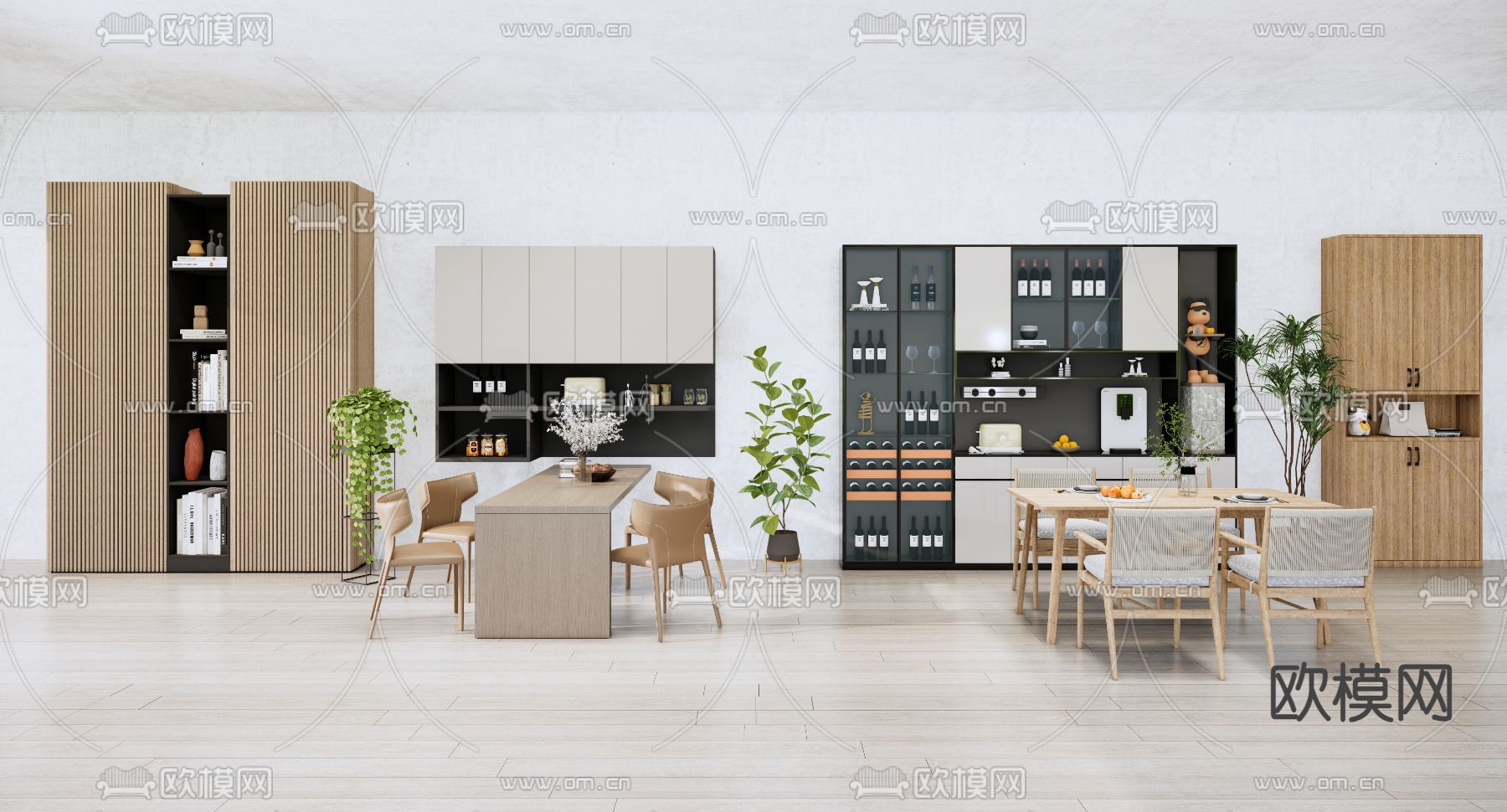 现代餐桌椅su模型下载（渲染图1）