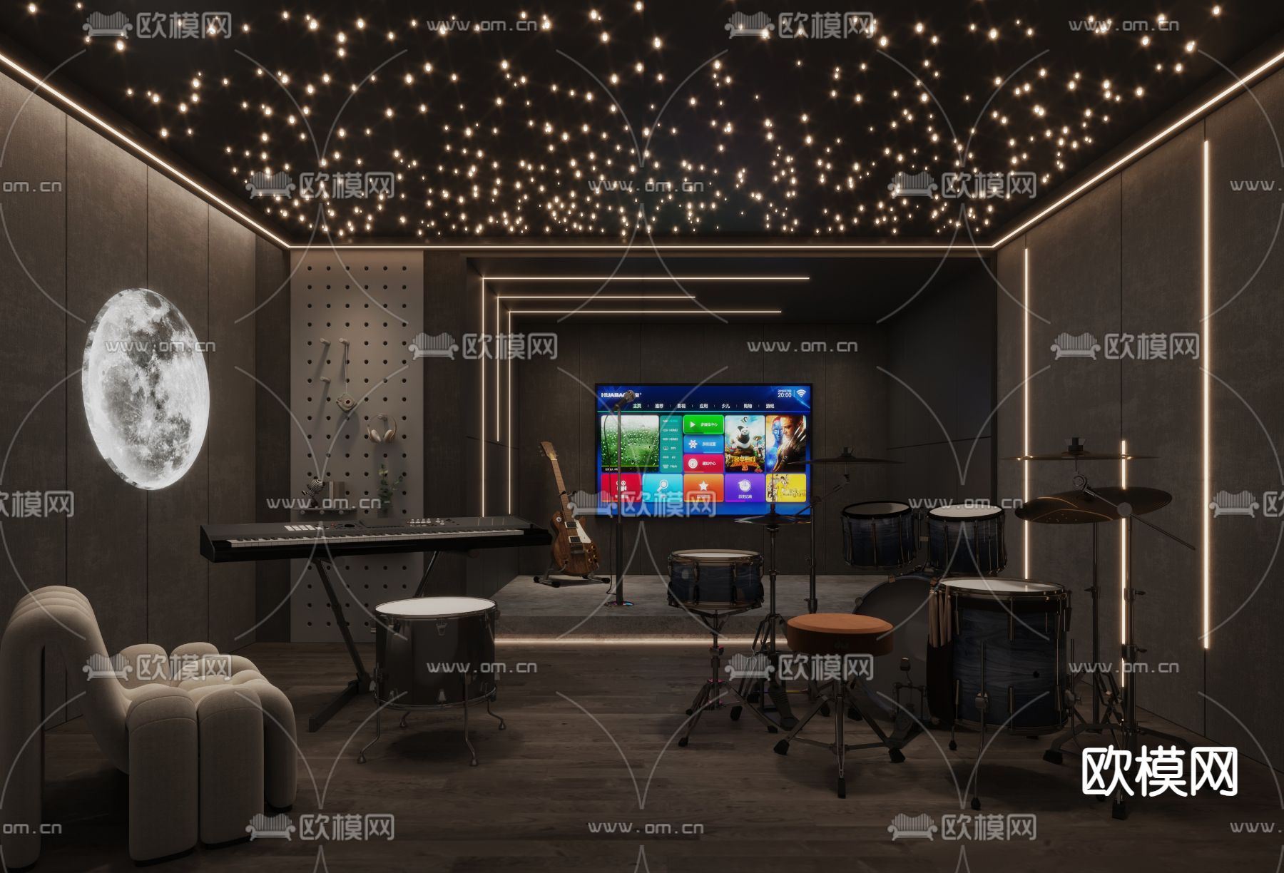 休闲音乐室su模型下载（渲染图1）