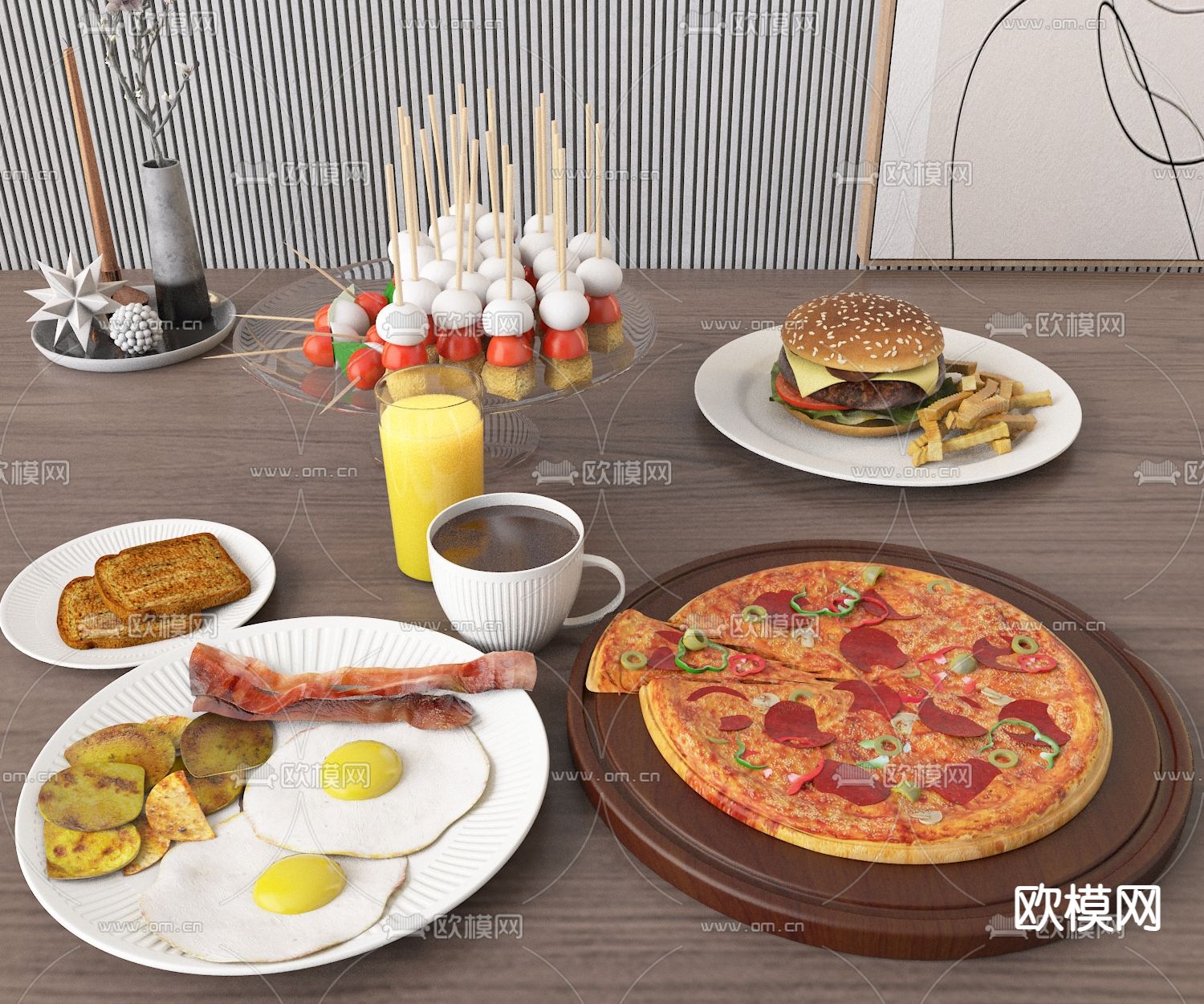 美食 披萨 咖啡 汉堡 煎蛋3d模型下载