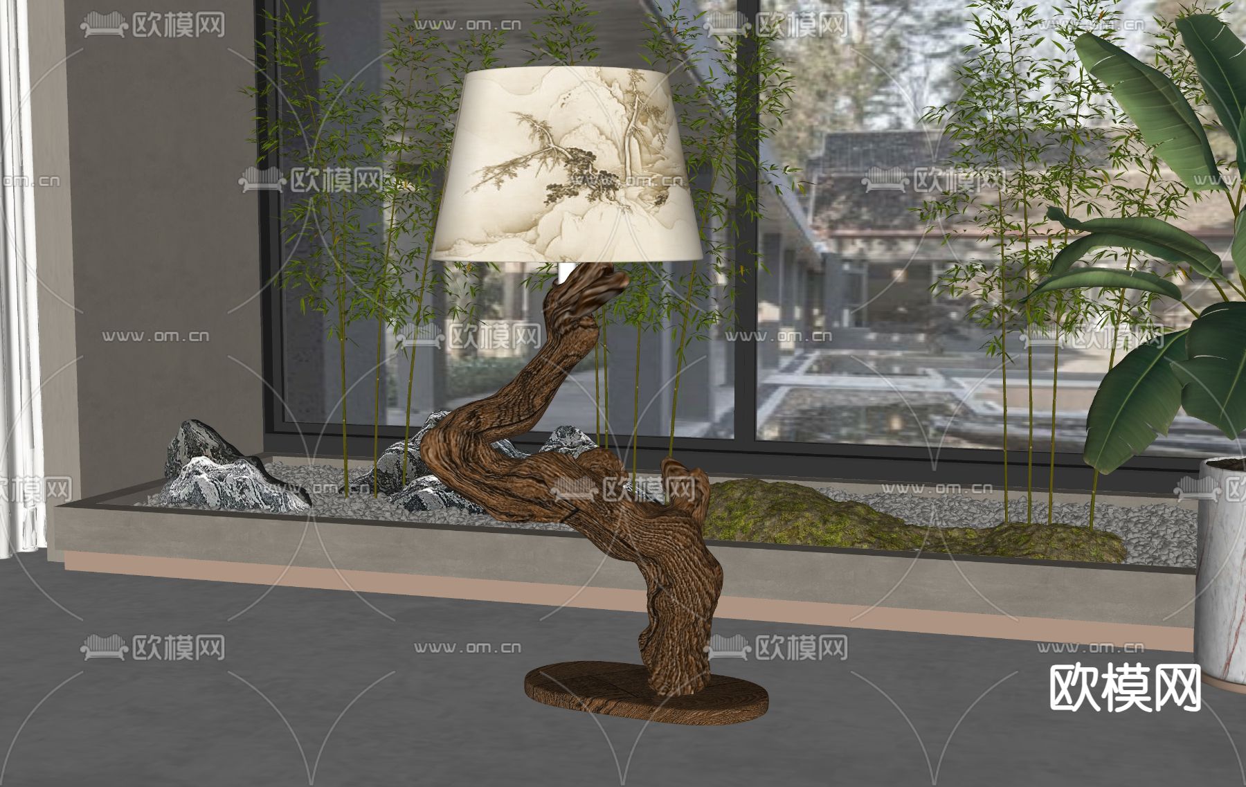 新中式落地灯su模型下载（渲染图2）