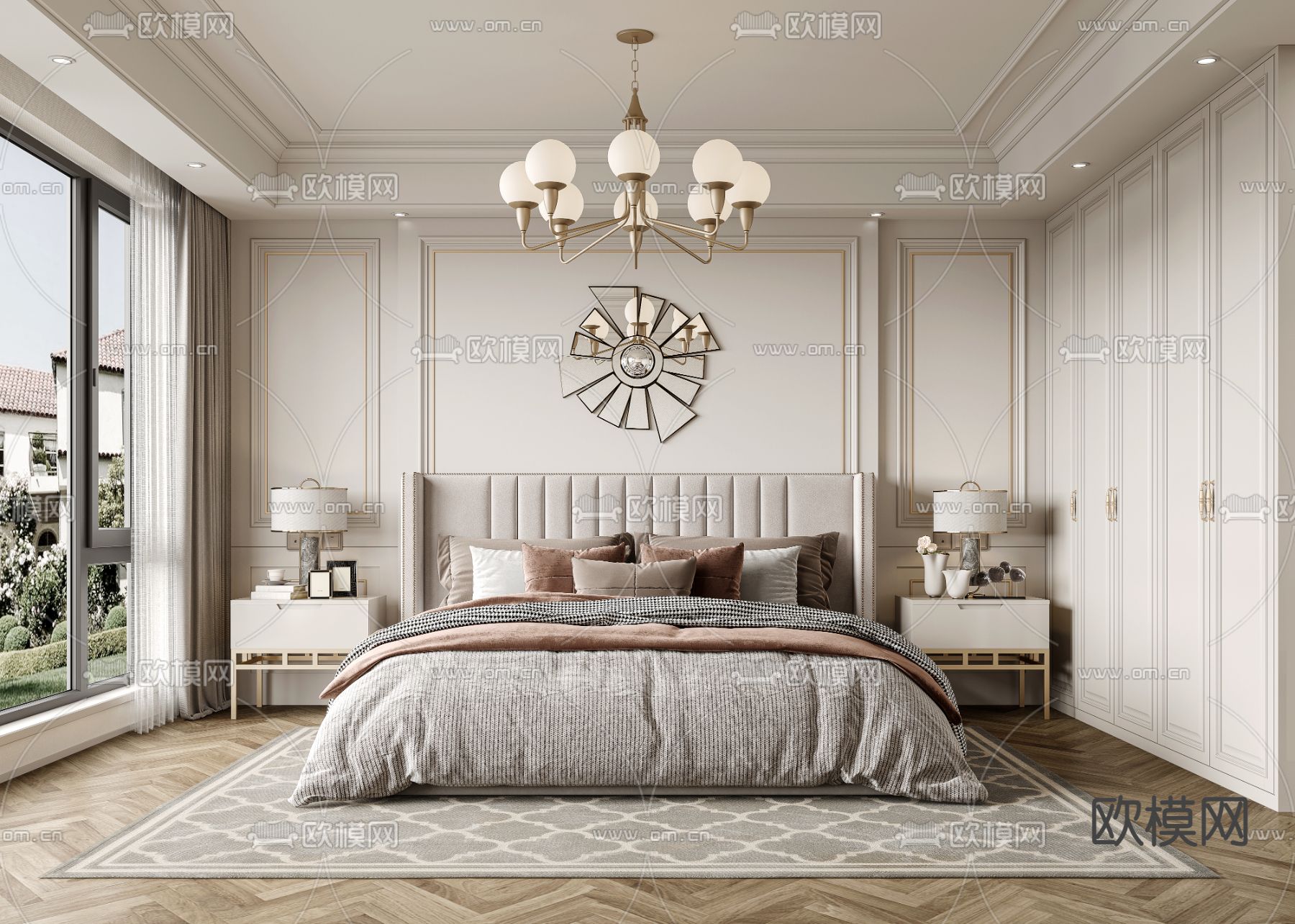 美式卧室 主卧3d模型下载