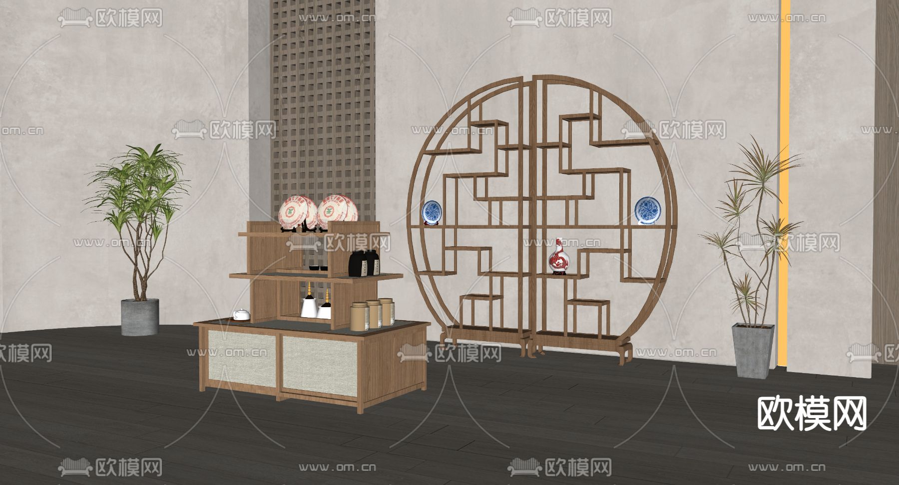 新中式展台 博古架su模型