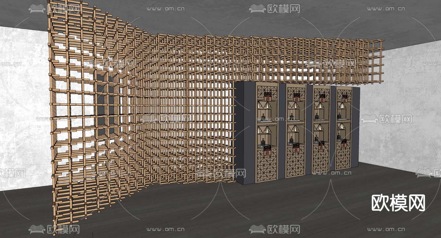 现代白酒展柜 展厅前台su模型