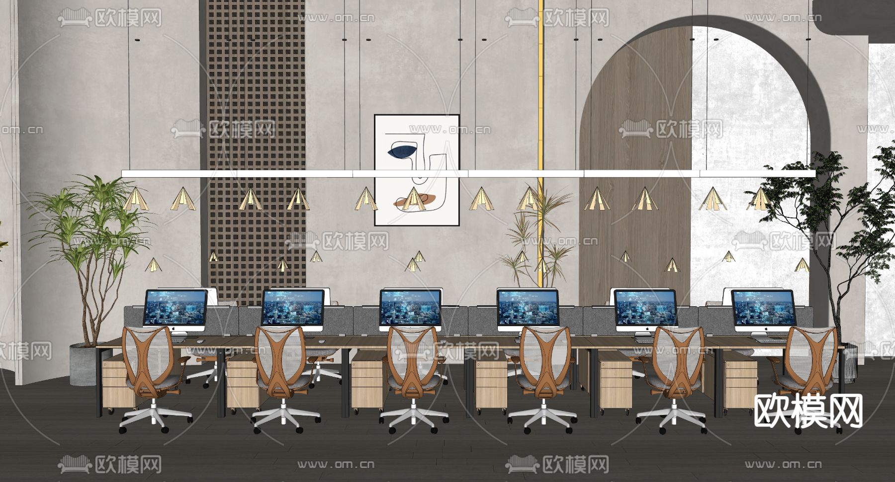 现代办公桌椅具su模型