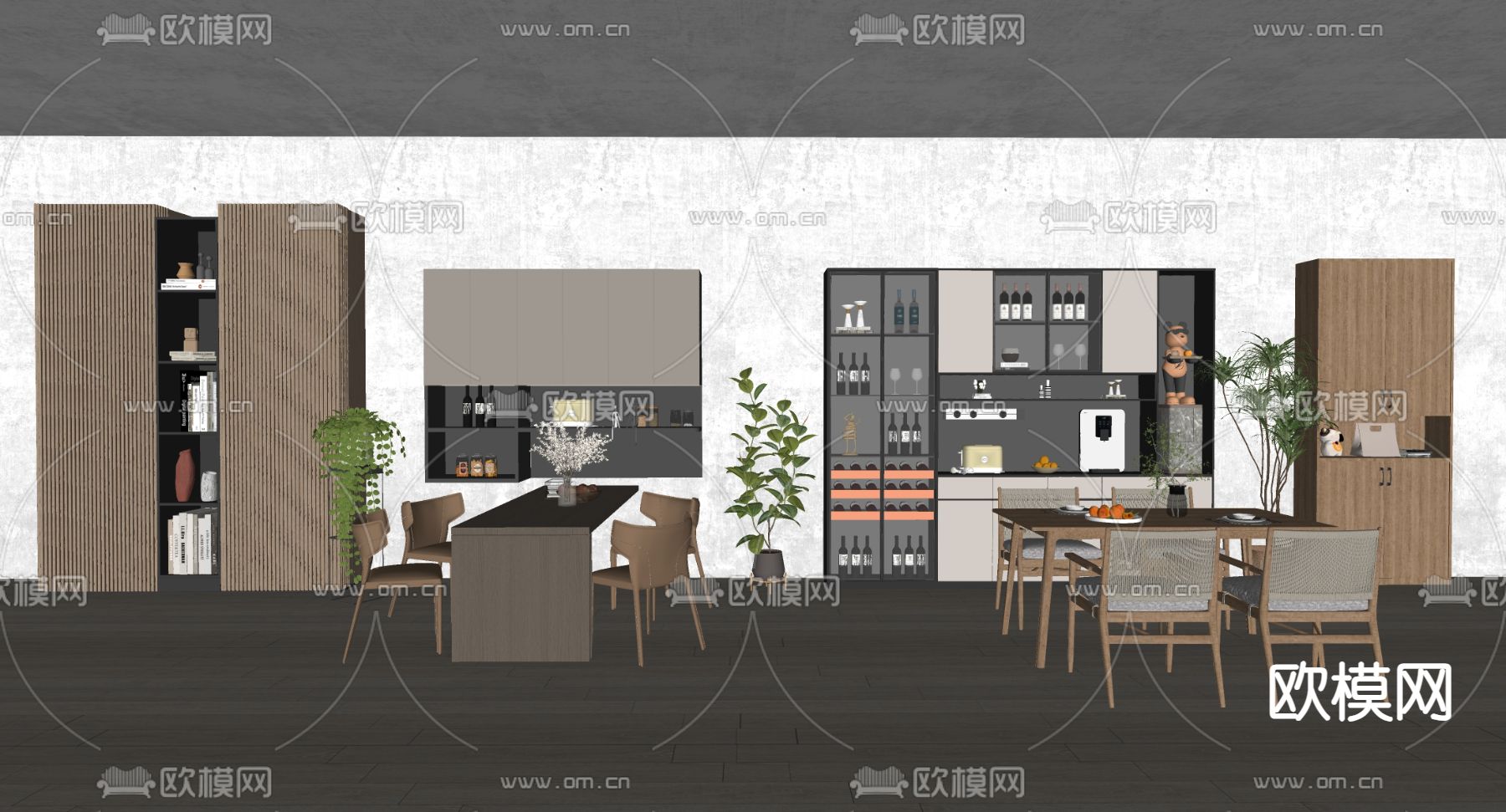 现代餐桌椅su模型下载（渲染图2）