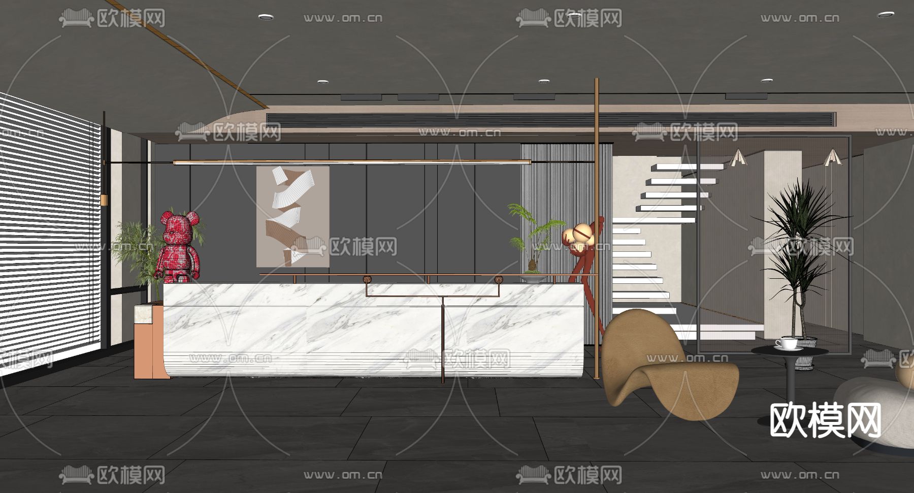 现代酒店大堂 接待大堂su模型