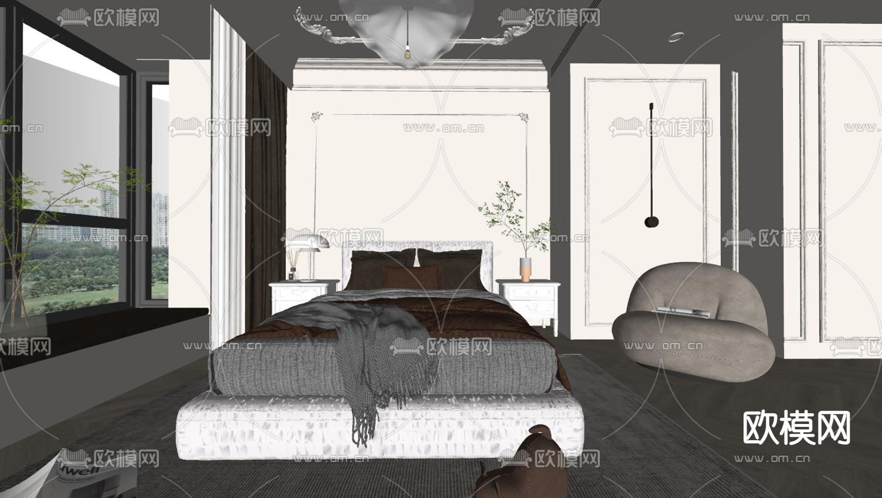 法式卧室 主人房su模型下载（渲染图2）