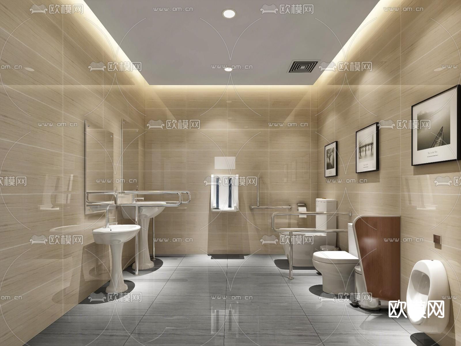 残疾人卫生间su模型下载（渲染图1）