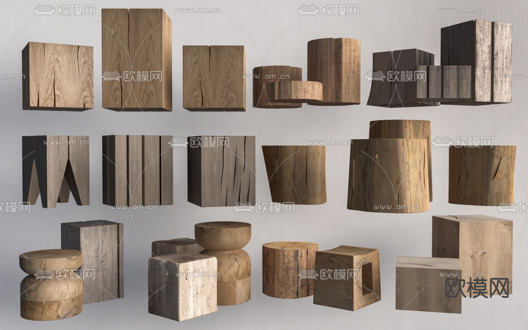 中式木桩 凳子 树桩su模型下载（渲染图1）