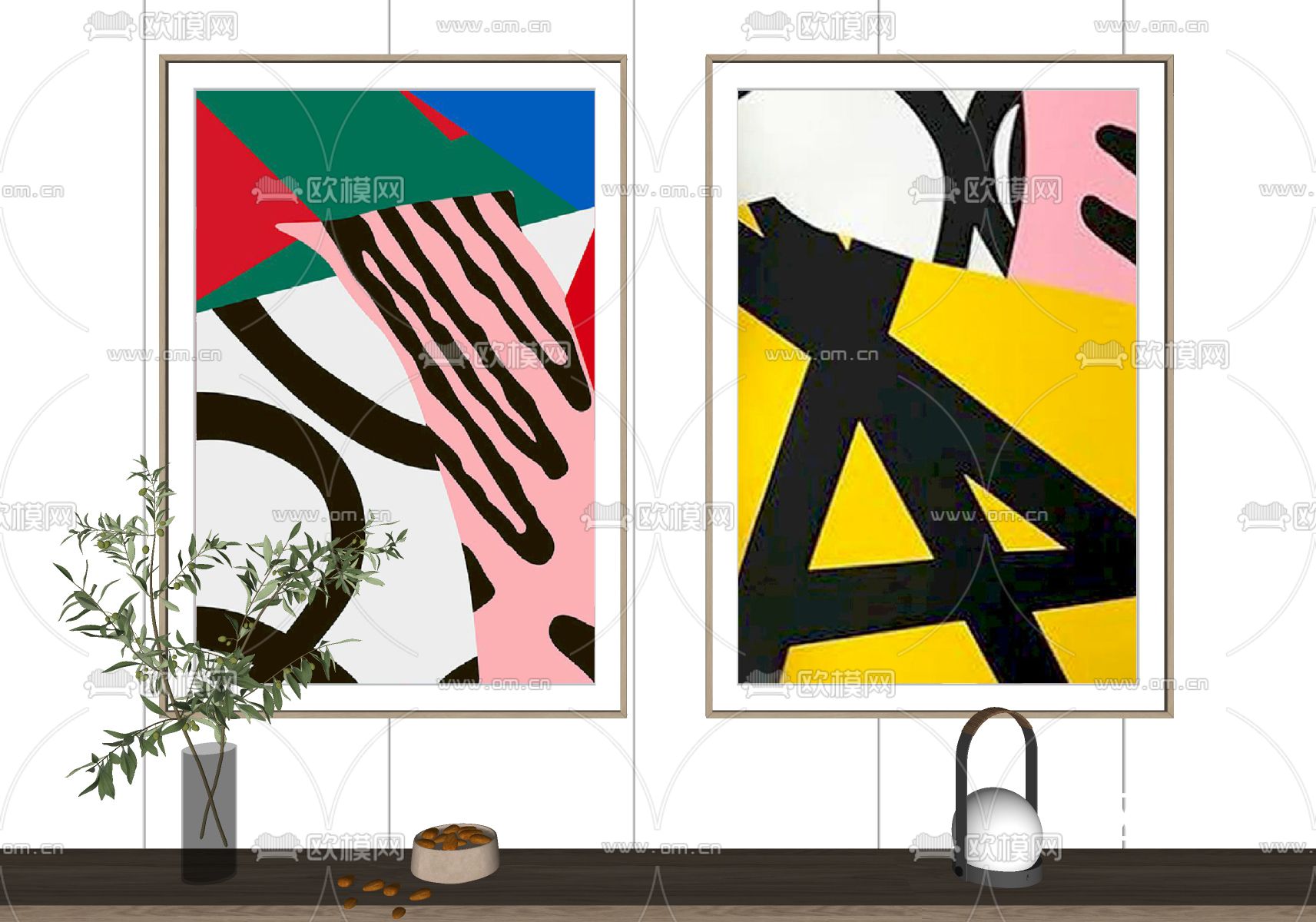 现代装饰画su模型下载（渲染图2）