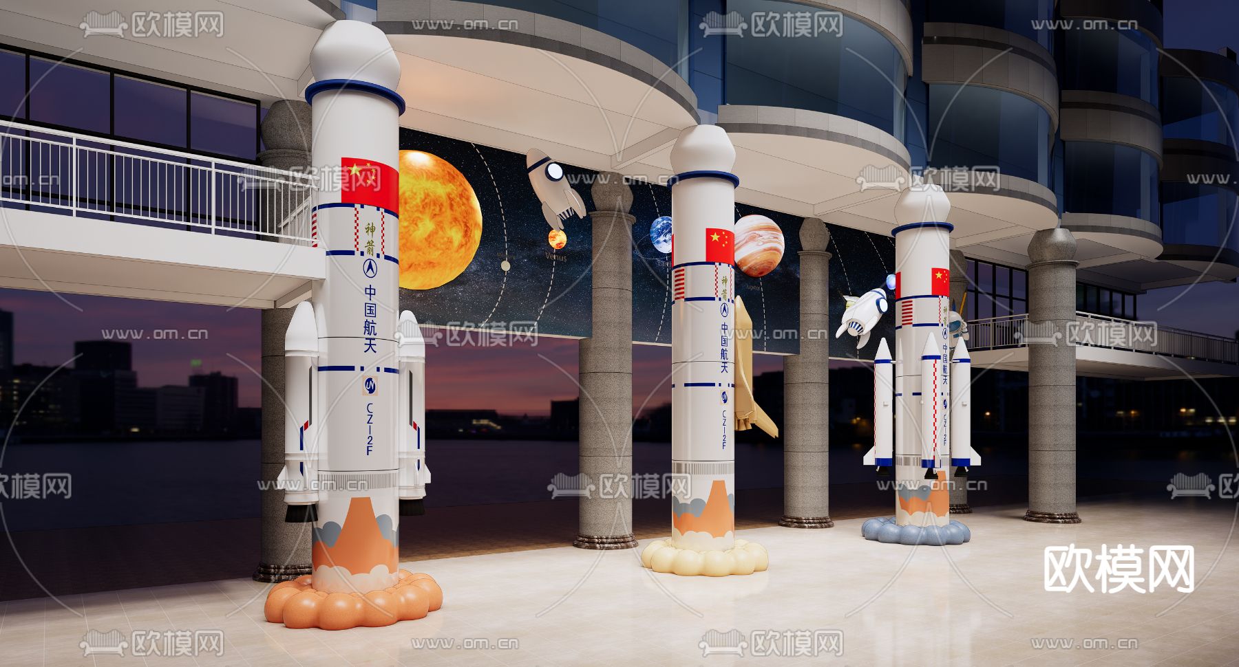 航空科技展厅墙su模型