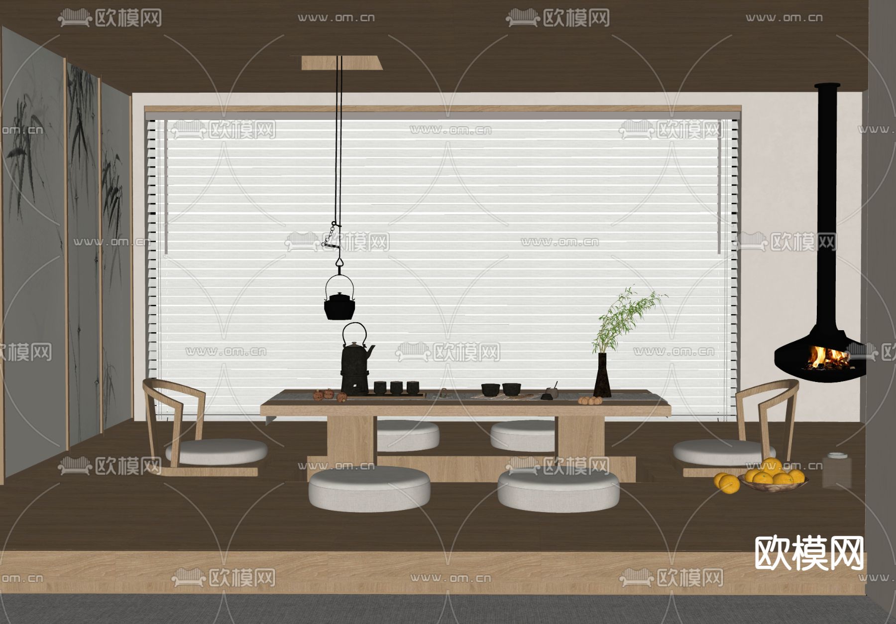日式榻榻米茶室su模型下载（渲染图2）