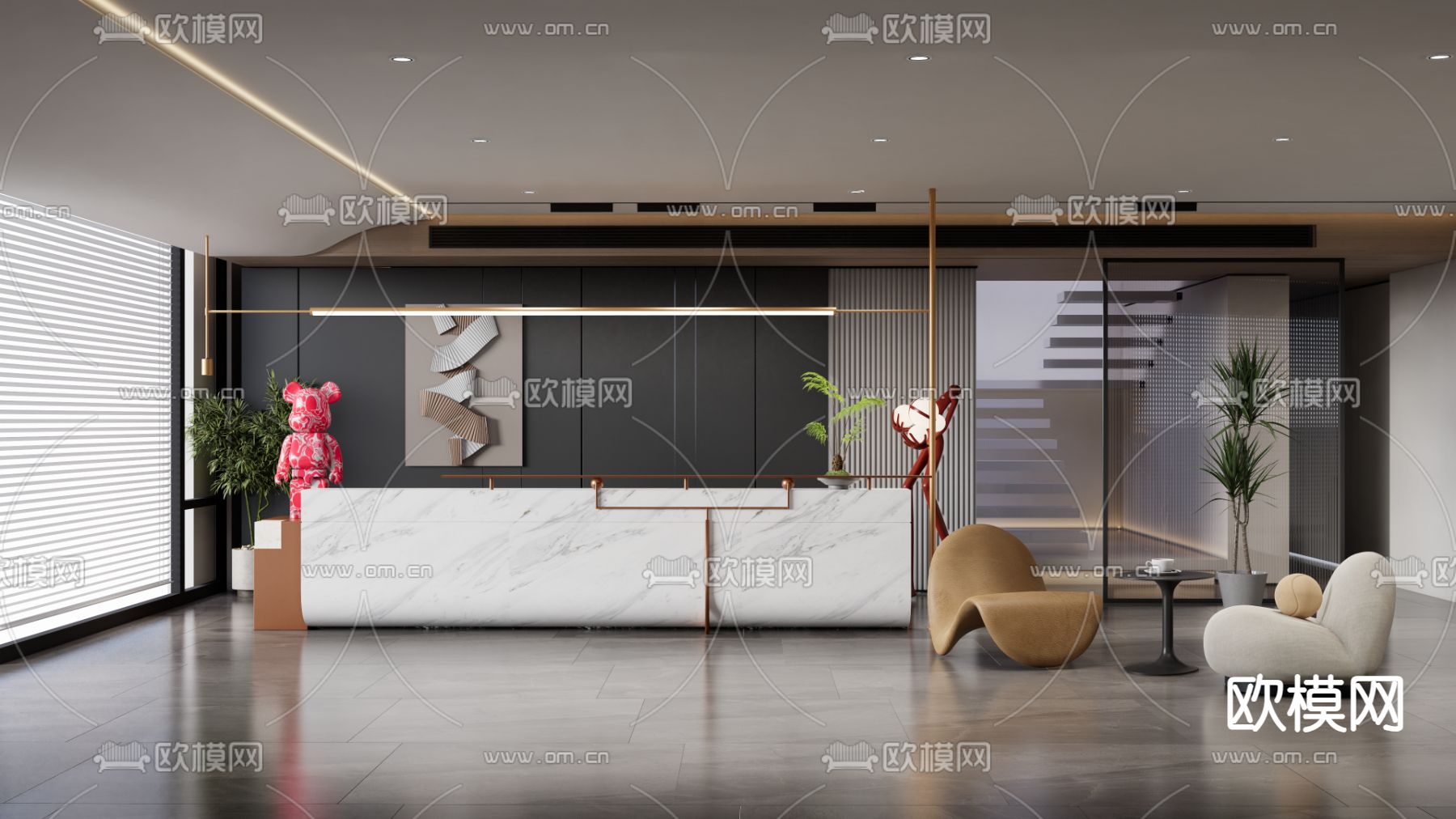 现代酒店大堂 接待大堂su模型