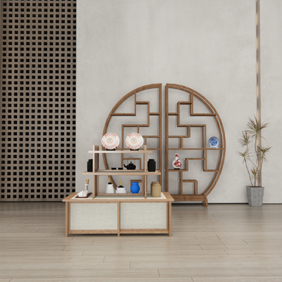 新中式展台 博古架su模型