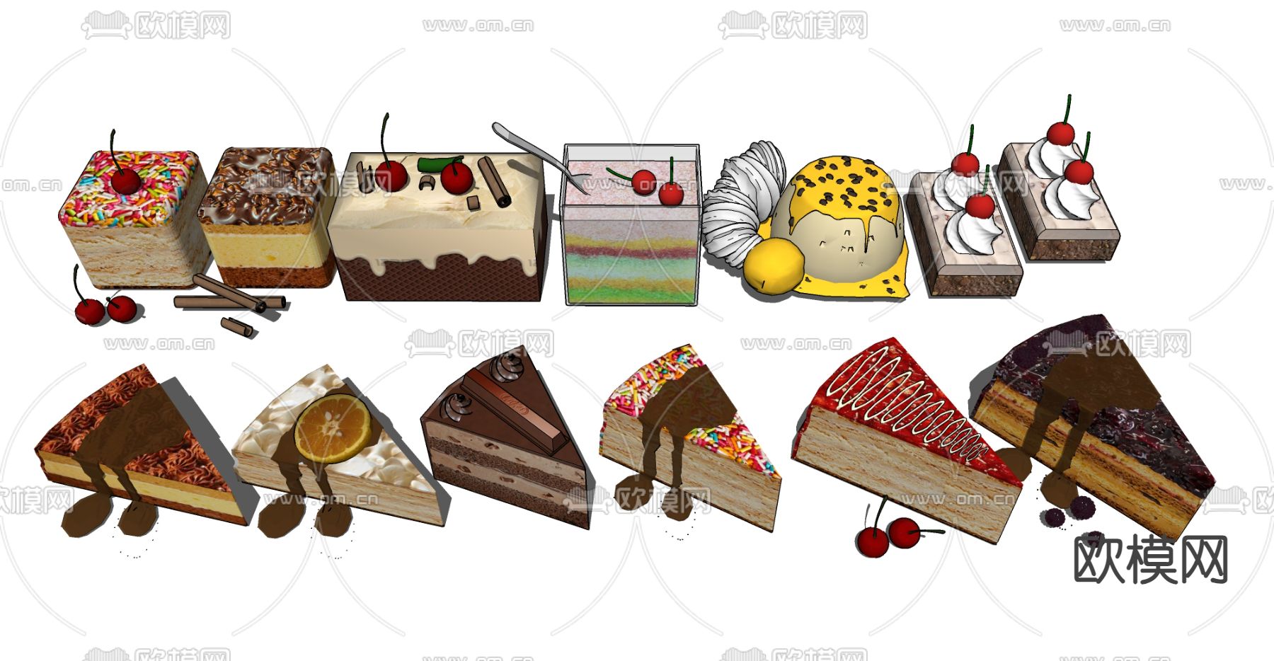 切块蛋糕 点心美食su模型下载（渲染图1）