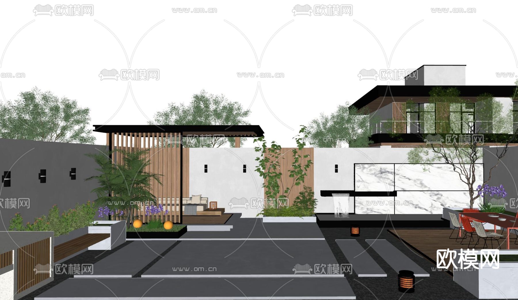 现代庭院景观su模型下载（渲染图3）