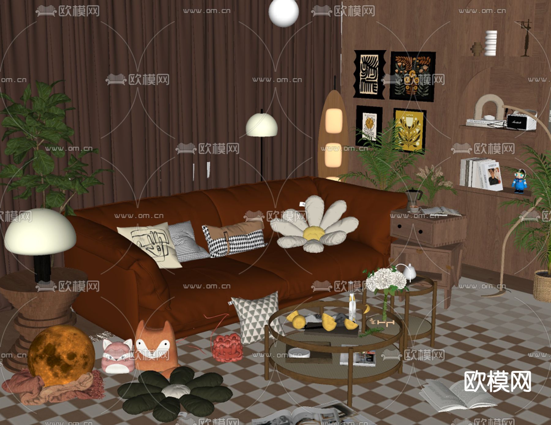 北欧组合沙发su模型下载（渲染图2）