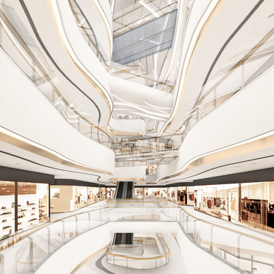  现代商场中庭 商场走廊su模型 