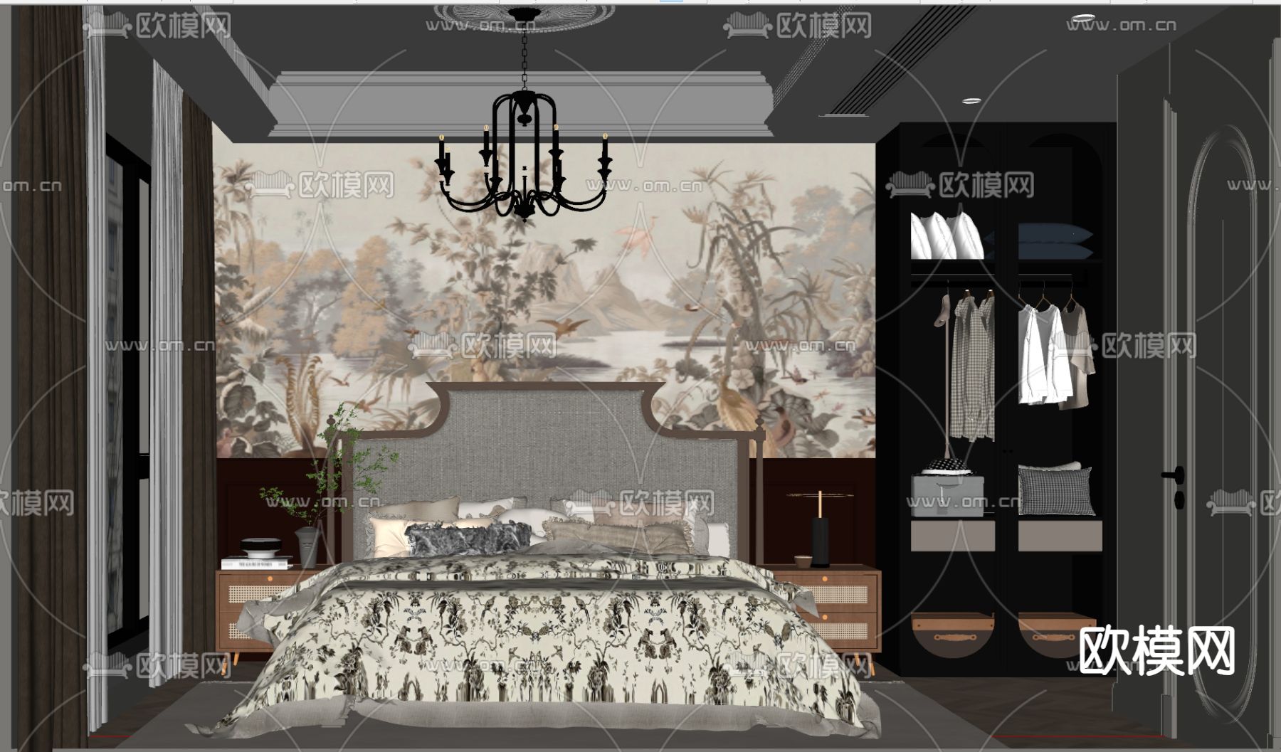 法式卧室 主人房su模型下载（渲染图2）