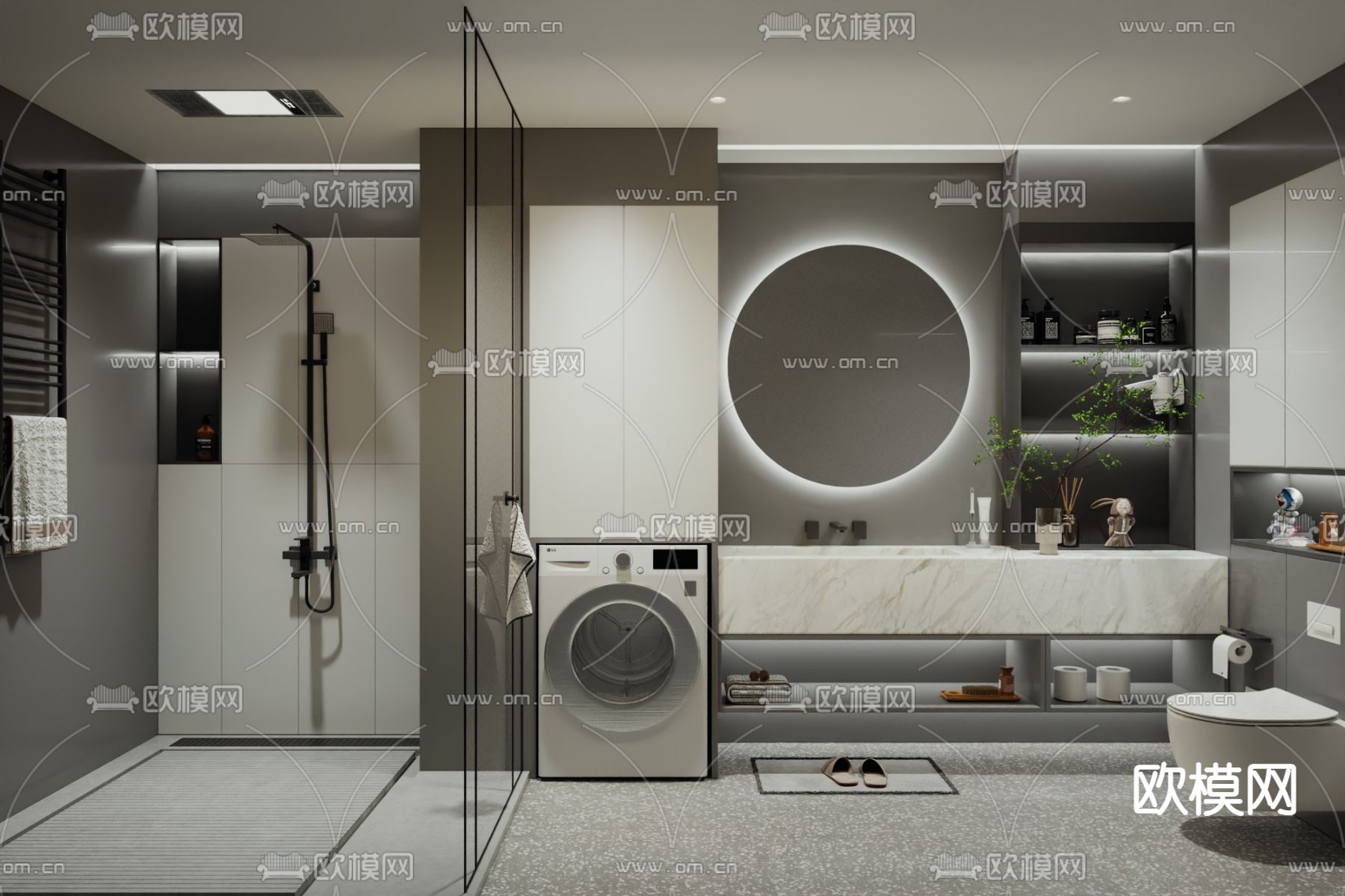 高级灰卫生间 浴室3d模型下载
