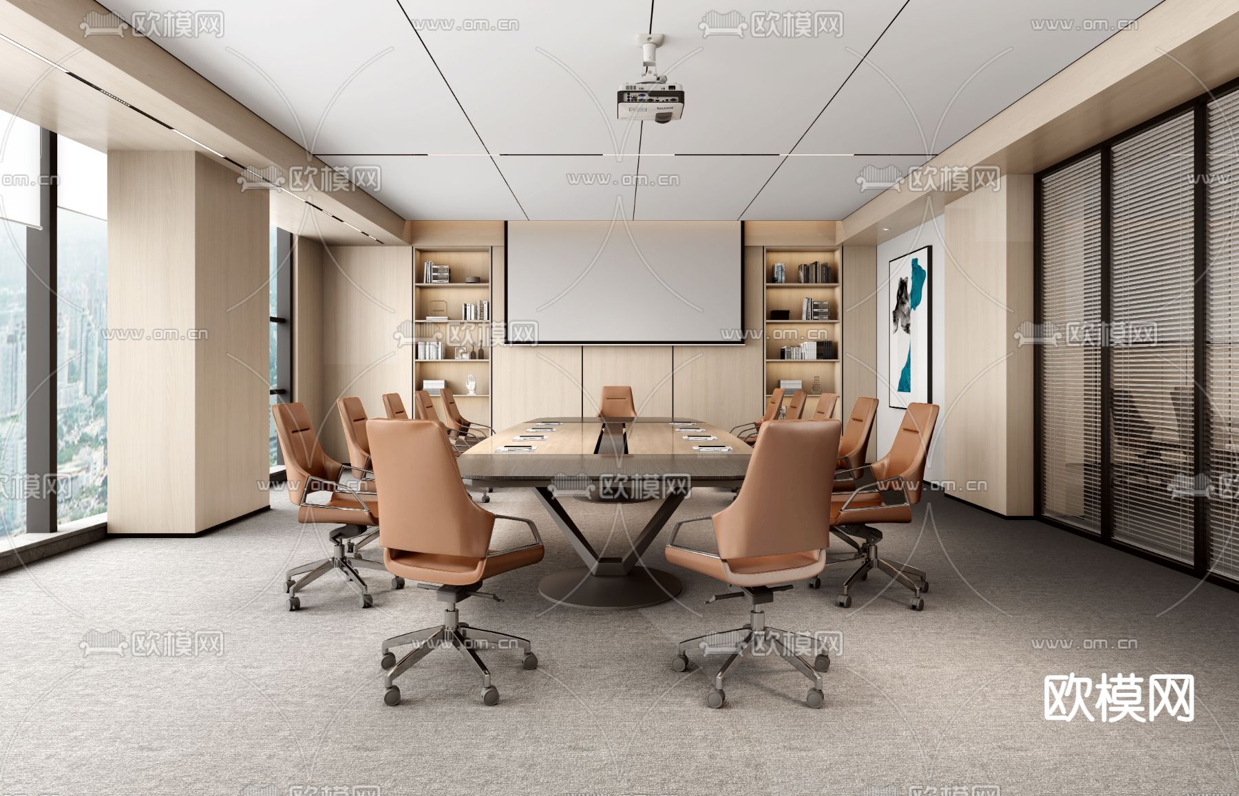 现代会议室3d模型下载