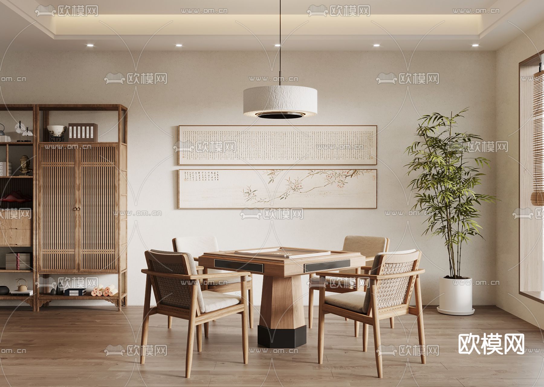 新中式棋牌室su模型下载（渲染图1）