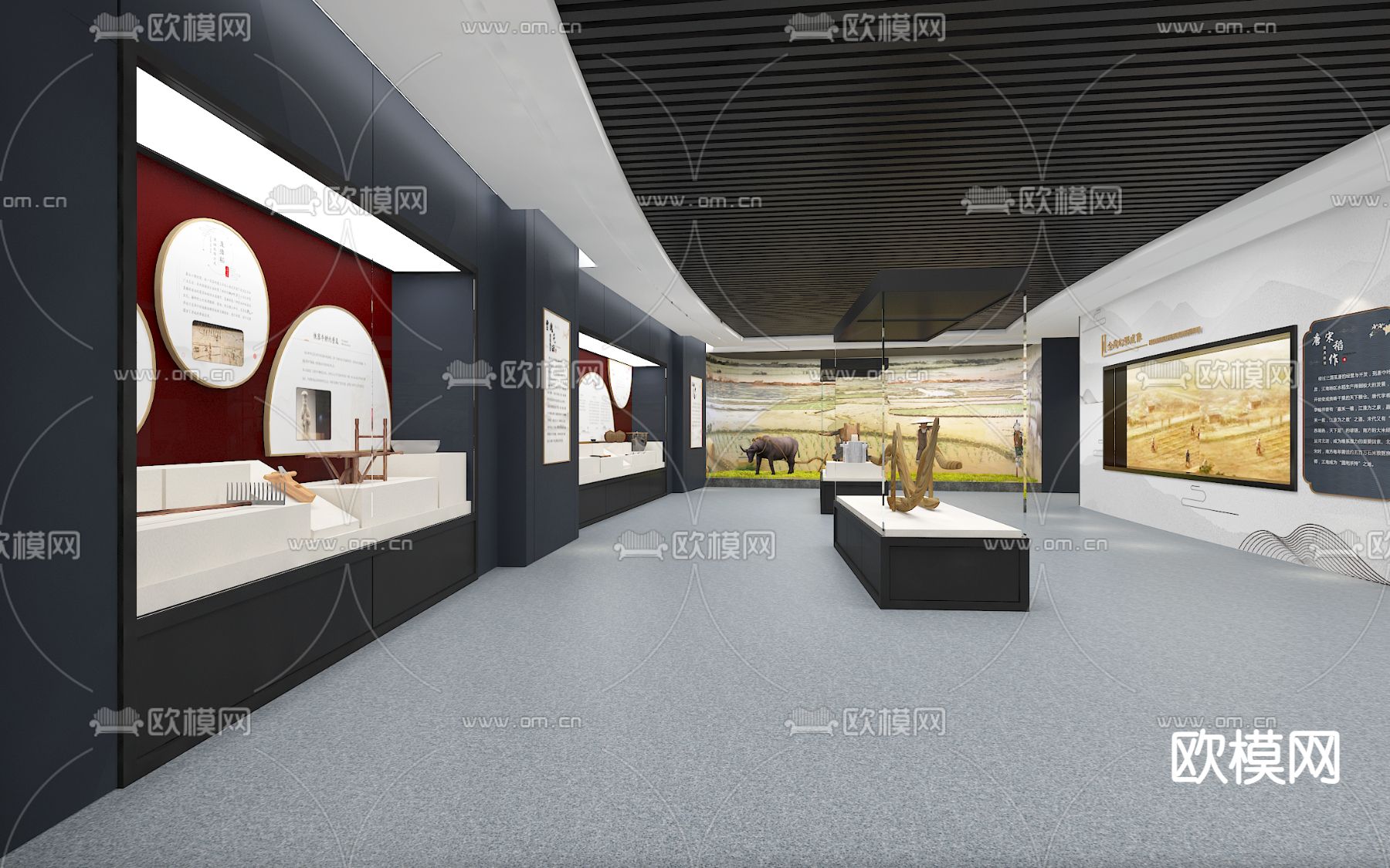 新中式稻米文化馆3d模型下载（渲染图3）