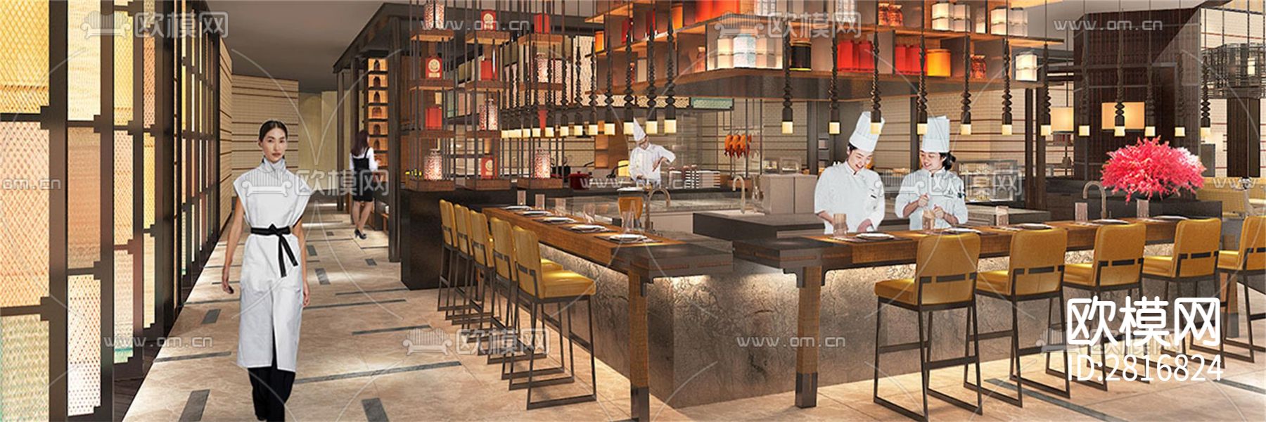 华中首家长沙君悦酒店cad施工图下载（渲染图1）