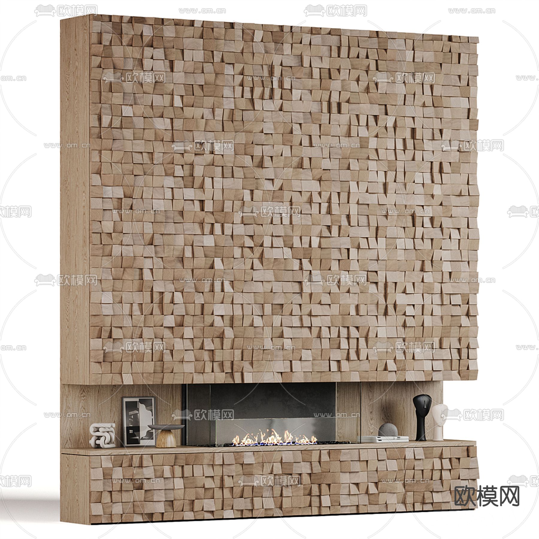 嵌入式式壁炉 火焰 文化石3d模型下载（渲染图2）
