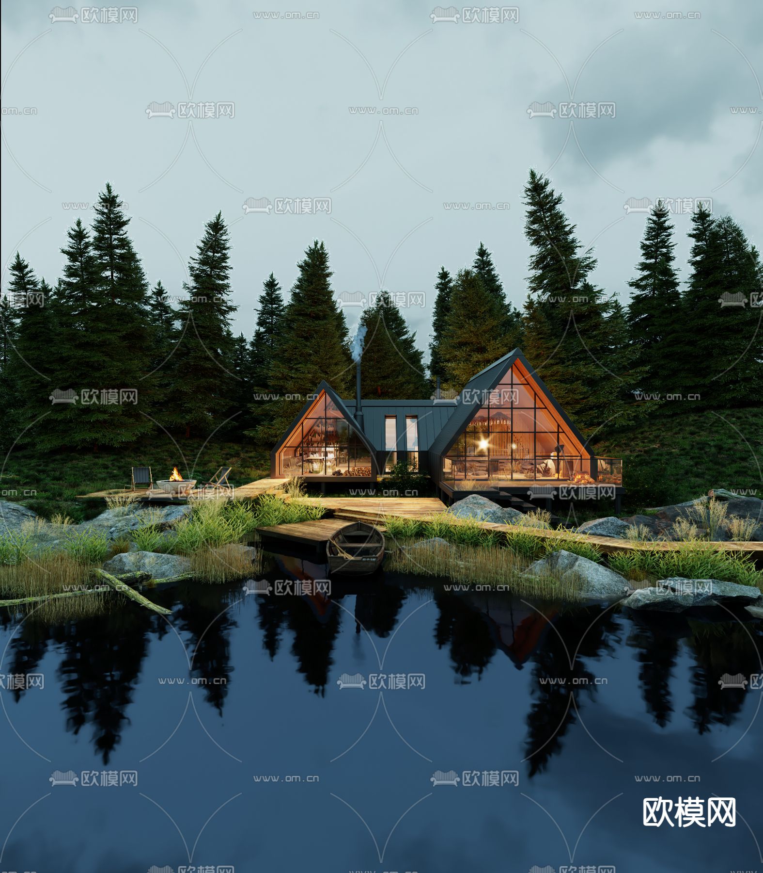 现代湖水景观3d模型下载_ID14252007_3dmax免费模型-欧模网