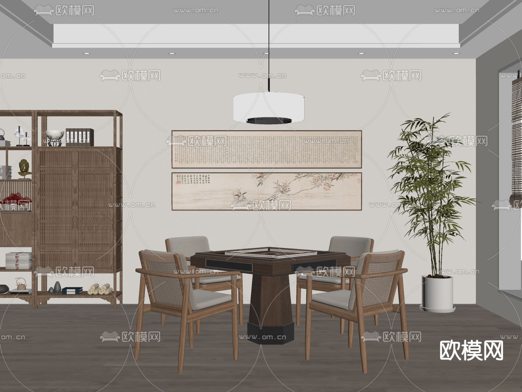 新中式棋牌室su模型下载（渲染图2）