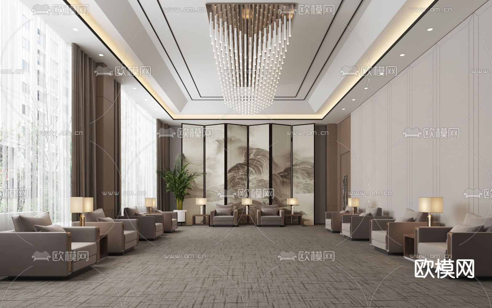 现代接待室 会客室3d模型下载