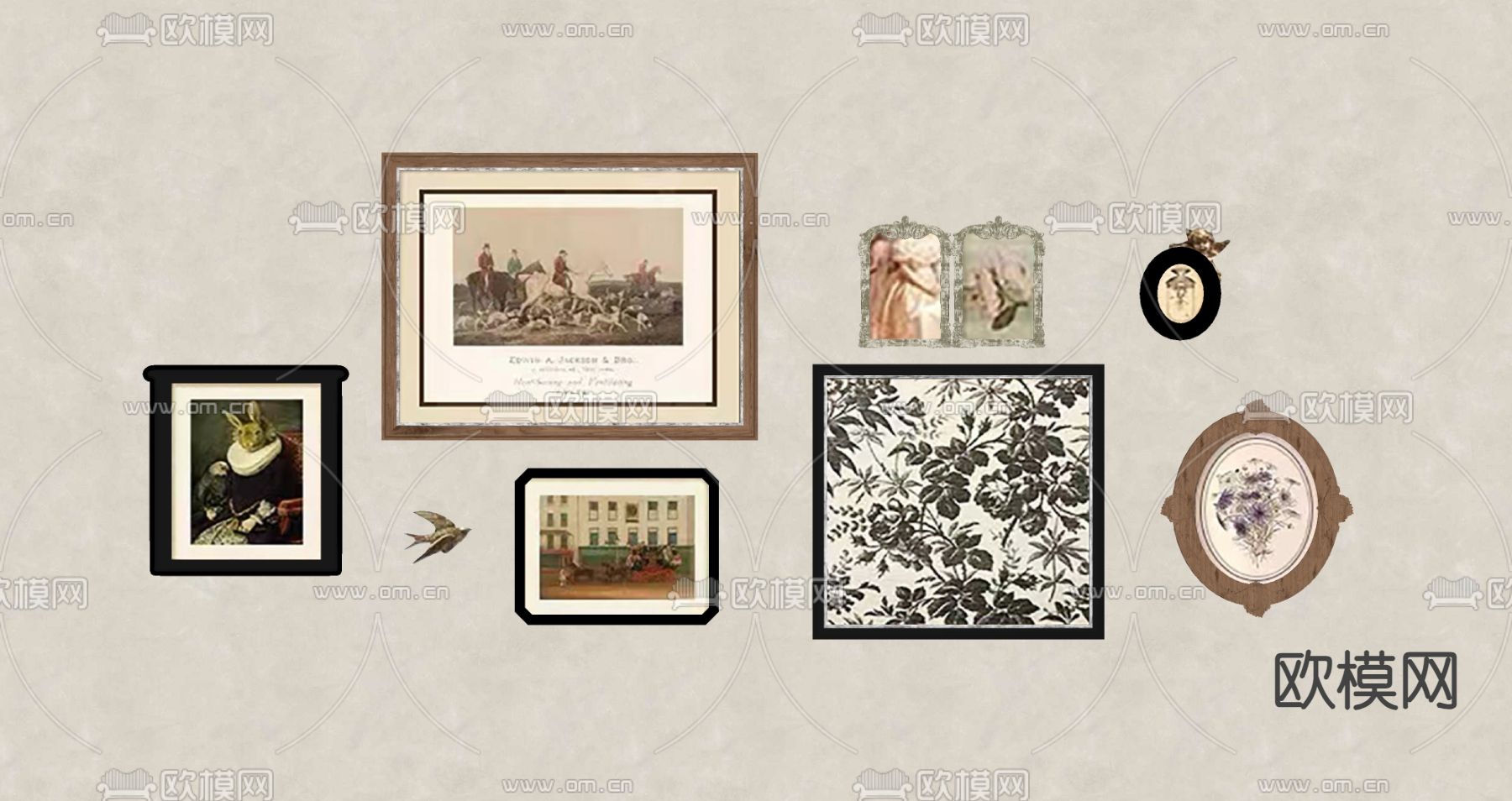 中古风装饰画su模型下载（渲染图2）