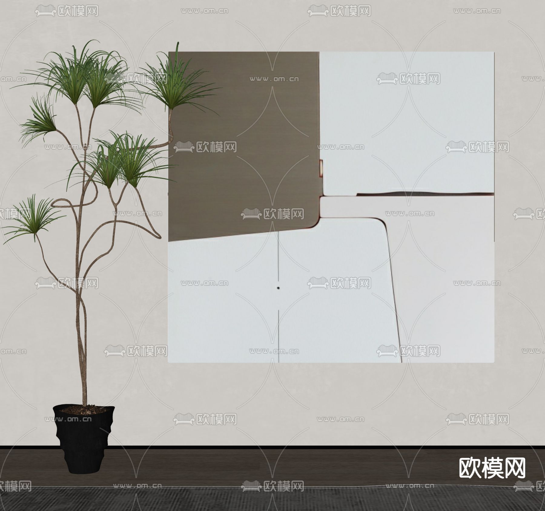 侘寂风装饰画su模型下载（渲染图2）