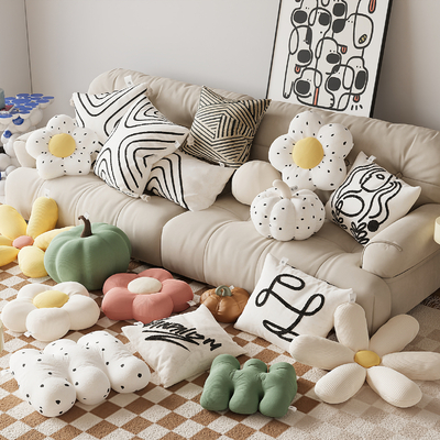  奶油风花瓣抱枕su模型 