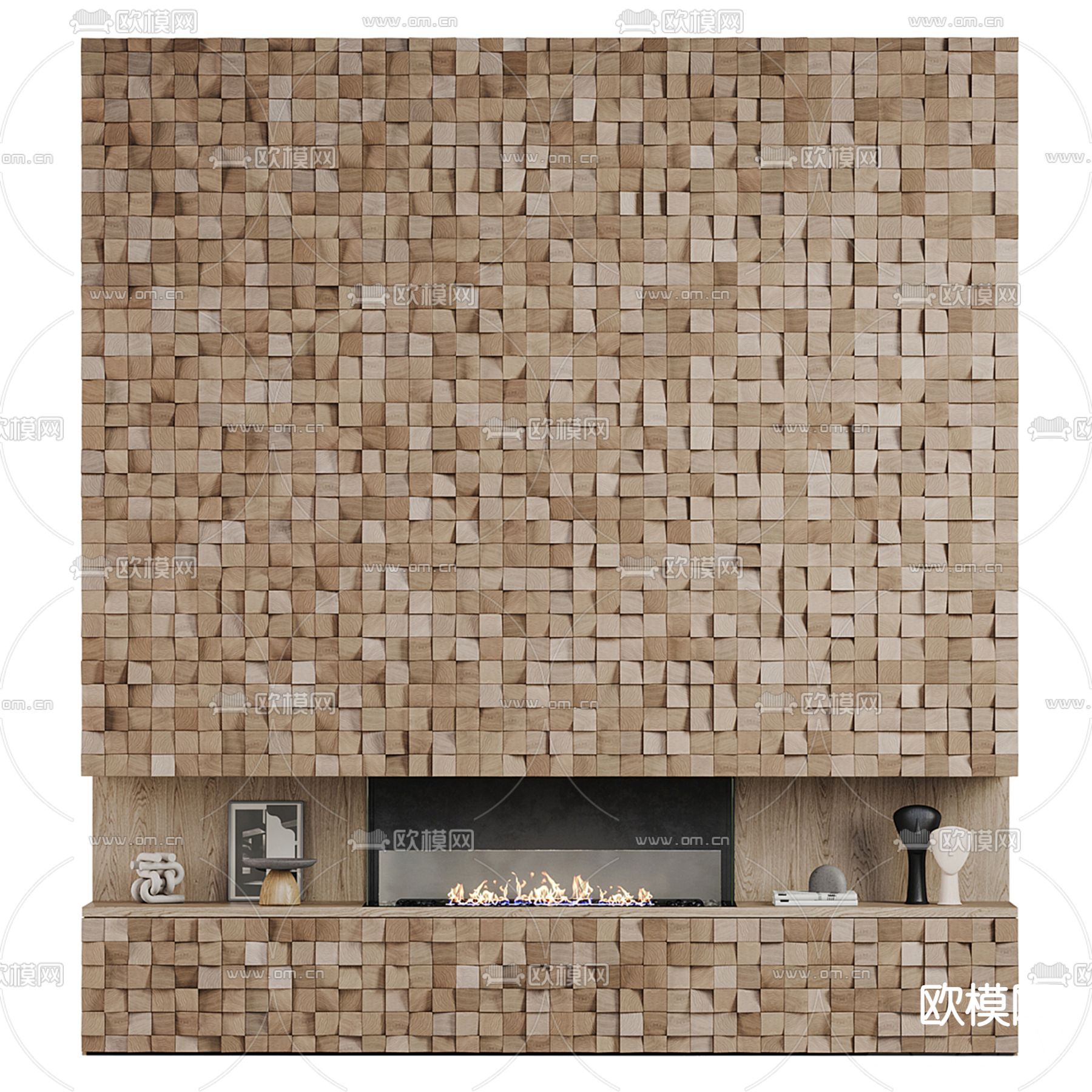 嵌入式式壁炉 火焰 文化石3d模型下载（渲染图1）