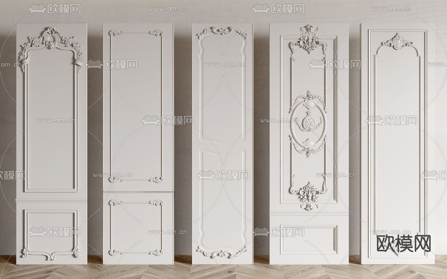 法式护墙板 石膏线 石膏板 雕花su模型下载（渲染图1）