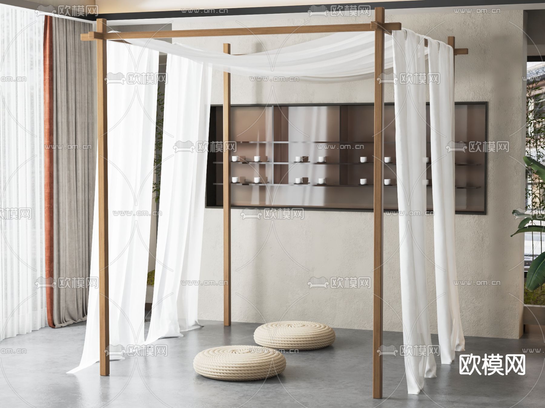 新中式打坐室su模型下载（渲染图1）