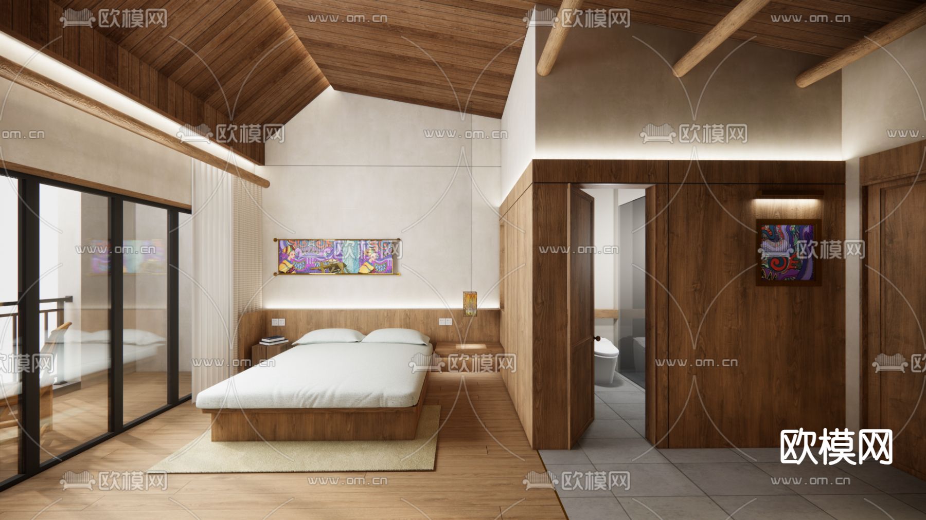 侘寂风民宿卧室su模型下载（渲染图1）