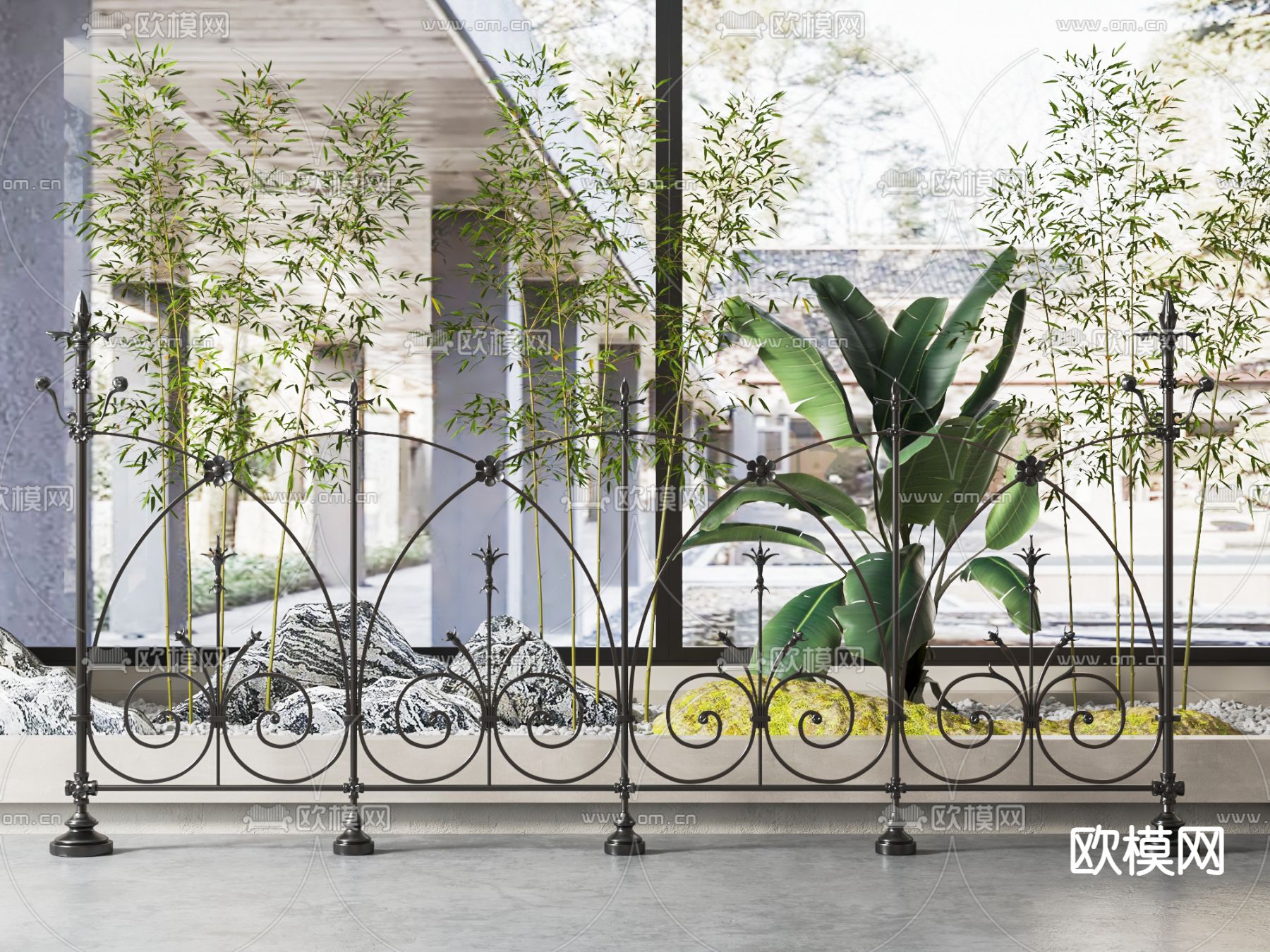 简欧庭院栏杆 隔断su模型下载（渲染图1）