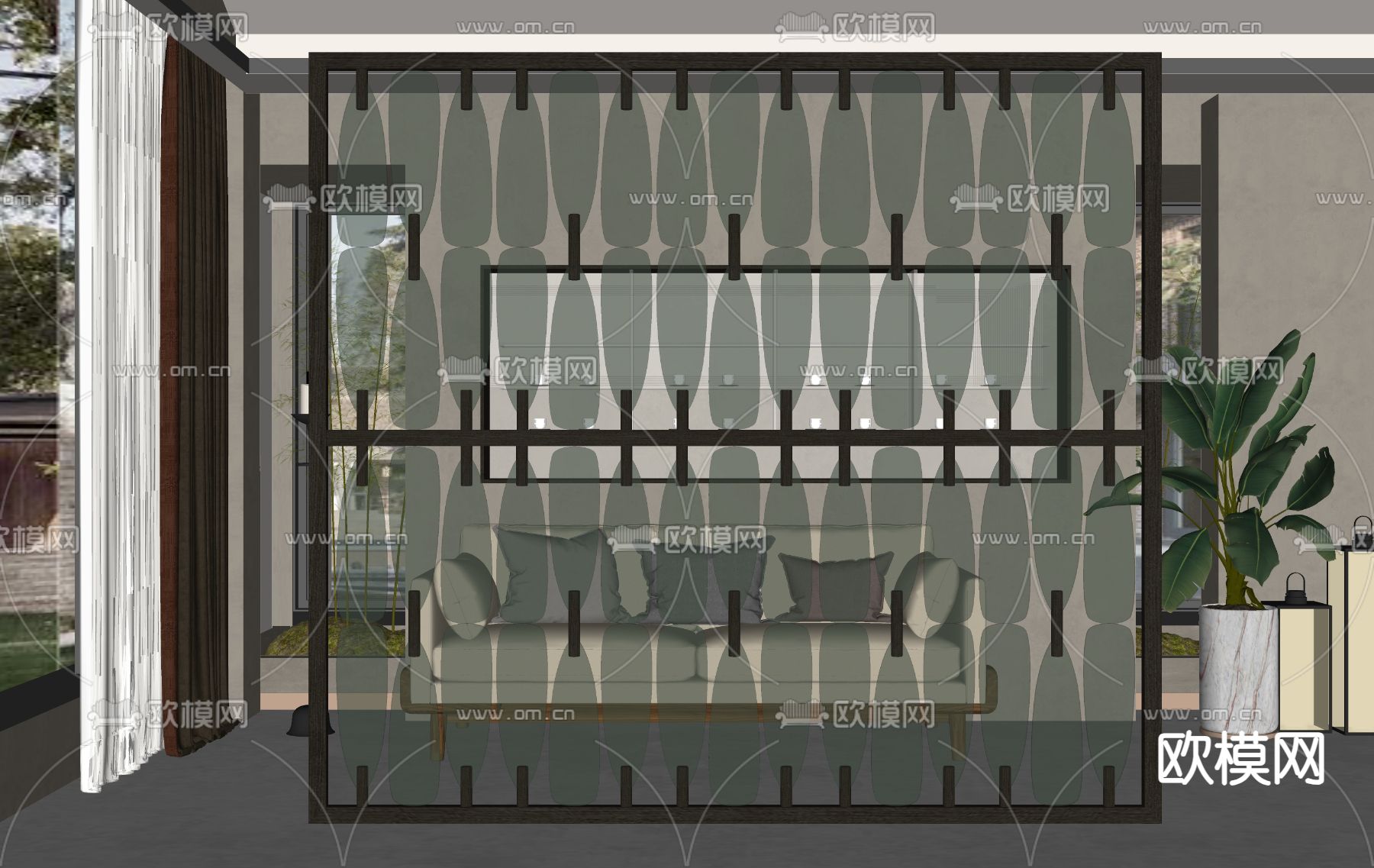 现代隔断屏风su模型下载（渲染图2）
