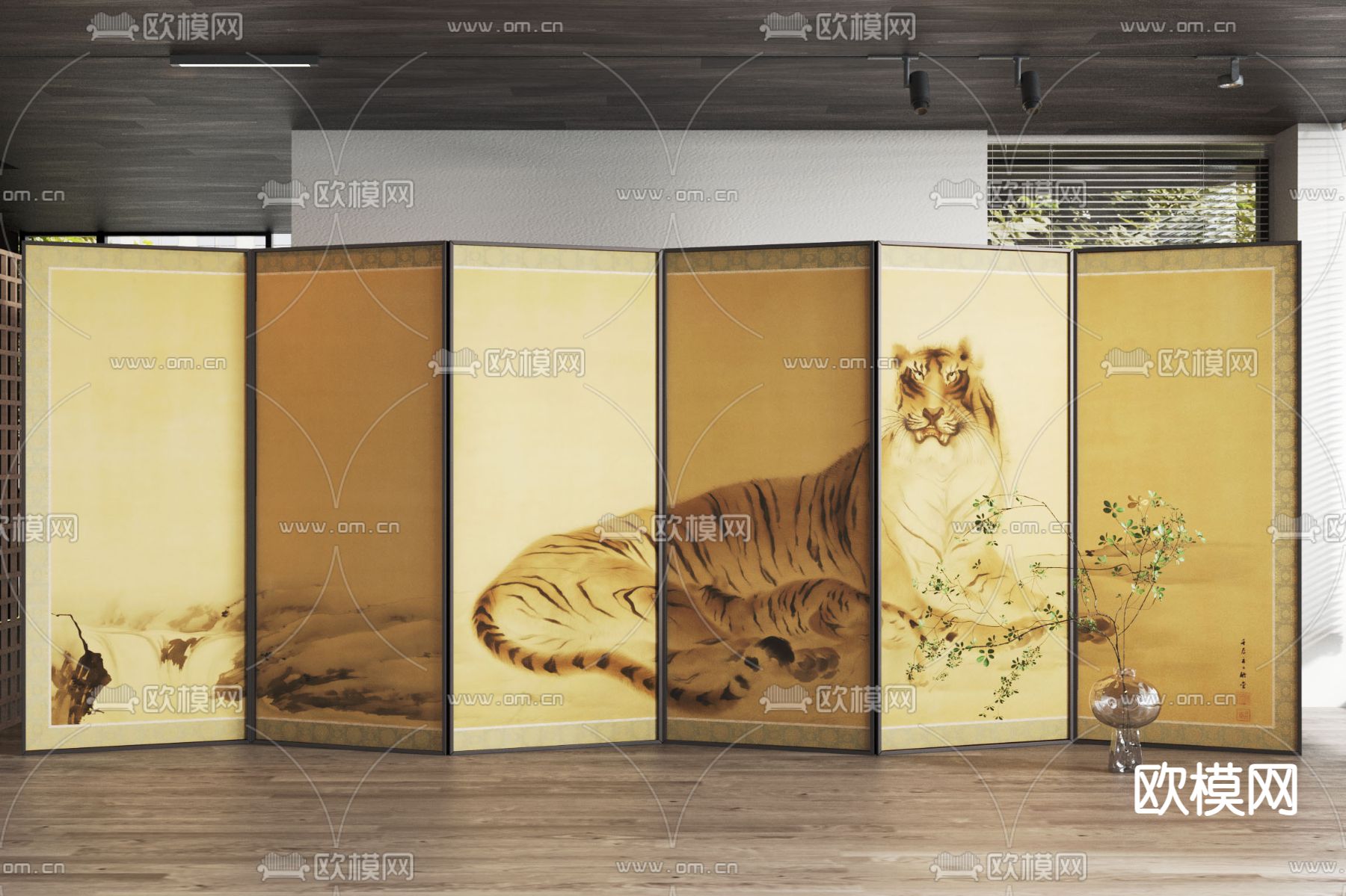 新中式动物屏风 隔断3d模型下载