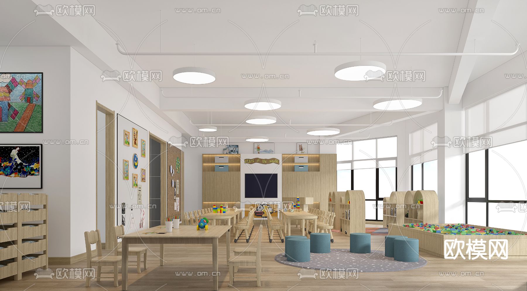 现代幼儿园 教室3d模型下载（渲染图1）
