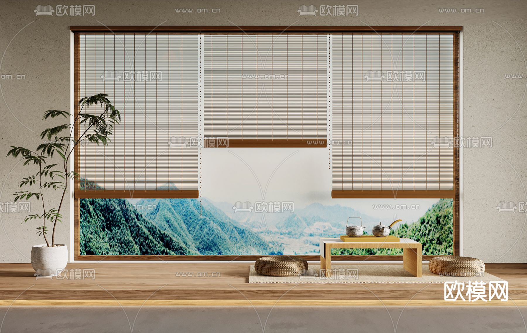 日式窗帘su模型下载（渲染图1）